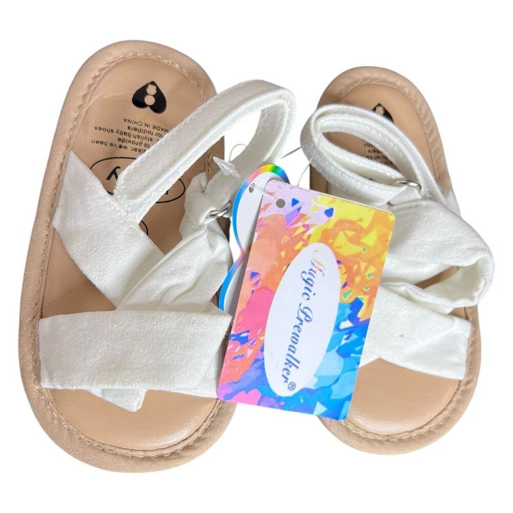 NEW Magic Prewalker Baby Sandals White Size 3 Soft Sole Toddler Shoes